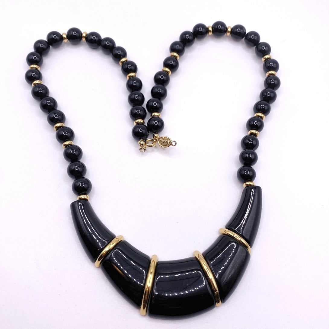 Napier Vintage Black and Gold Lucite Necklace 20”
