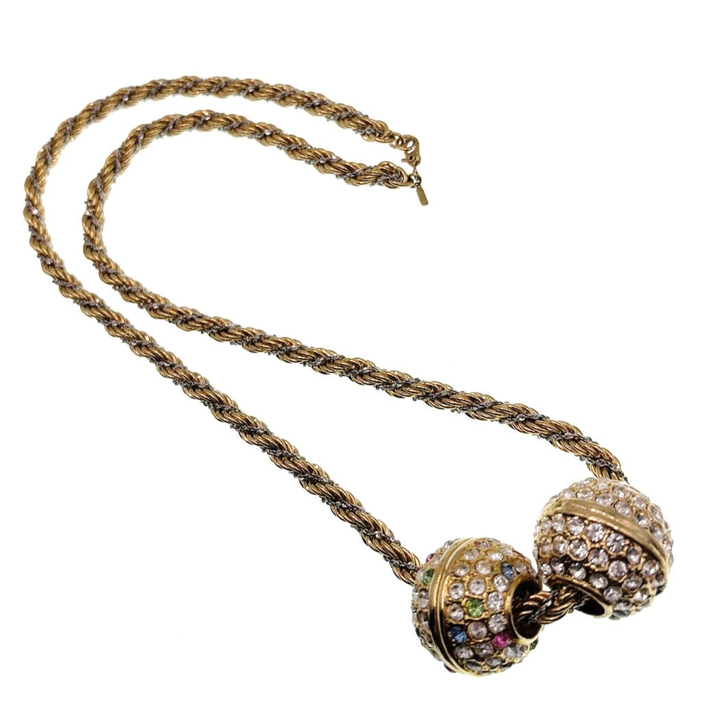Monet Two Tone Rope Necklace With Chunky Round Rhinestones Charms 22”