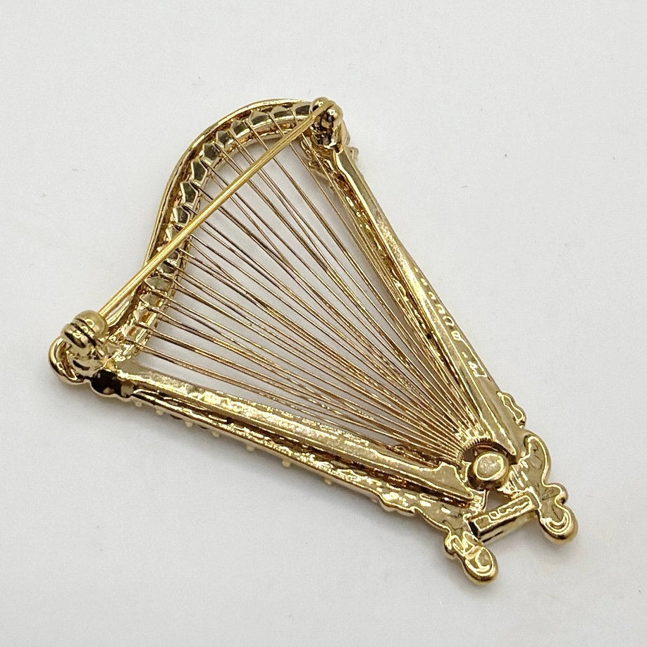 Vintage Harp Brooch Gold Tone 2”