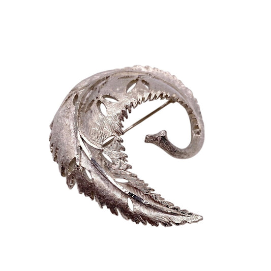 Vintage BSK Brooch Silver Tone Swirling Leaf