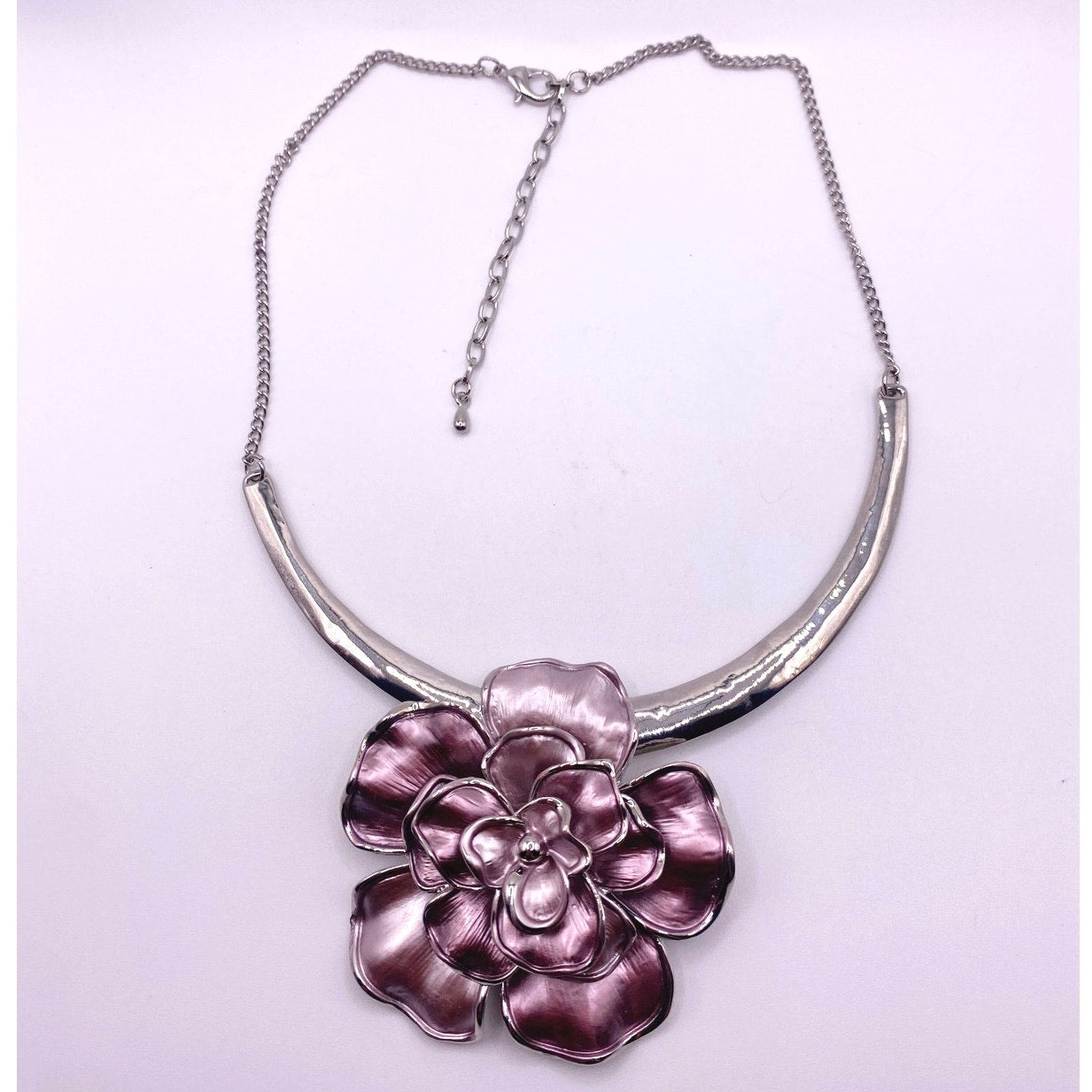 Purple Enamel Flower Pendant Bib Necklace