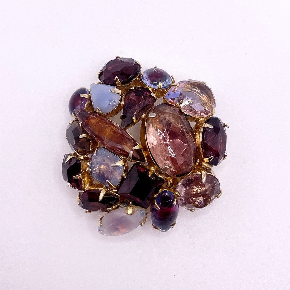 Juliana Unsigned Brooch Purple and Faux Opal Stones Retro Era