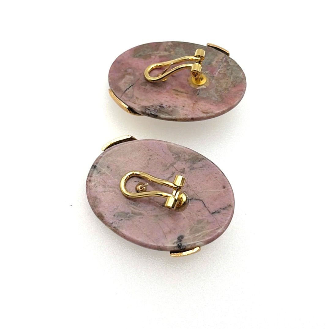 Rhodochrosite Stone Chunky Pierced Earrings 1.5”