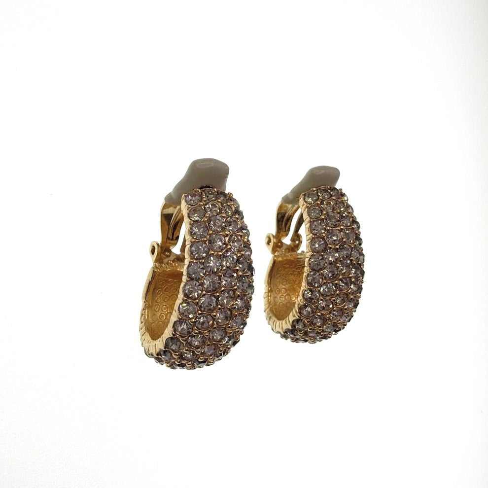 Ciner Signed Full Pave Rhinestones Half Hoops Clip On Earrings