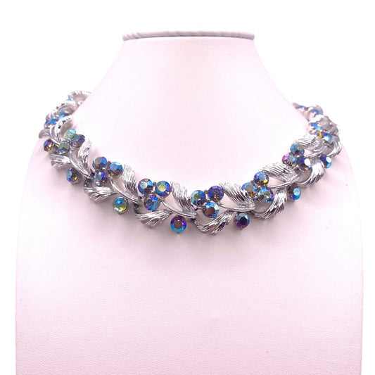 Lisner Vtg Blue Aurora Borealis Rhinestone Necklace