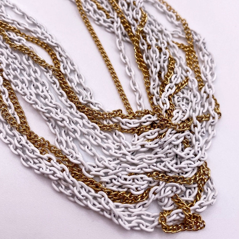 Trifari Vintage Multi chain Necklace White and Gold Tone 16”