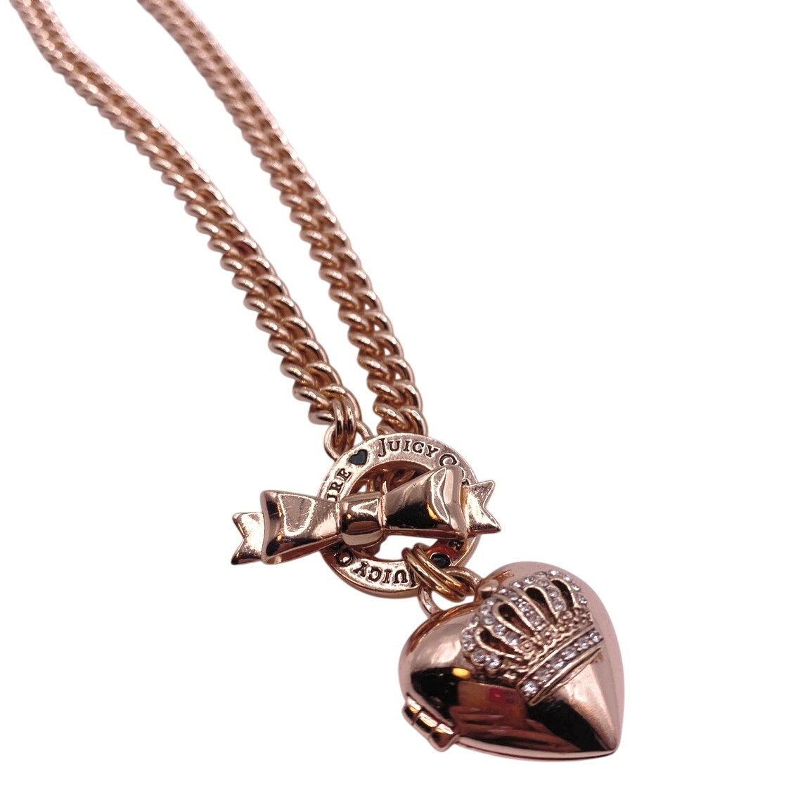 Juicy Couture Vintage Necklace Heart Locket and Bow Toggle Clasp 16”
