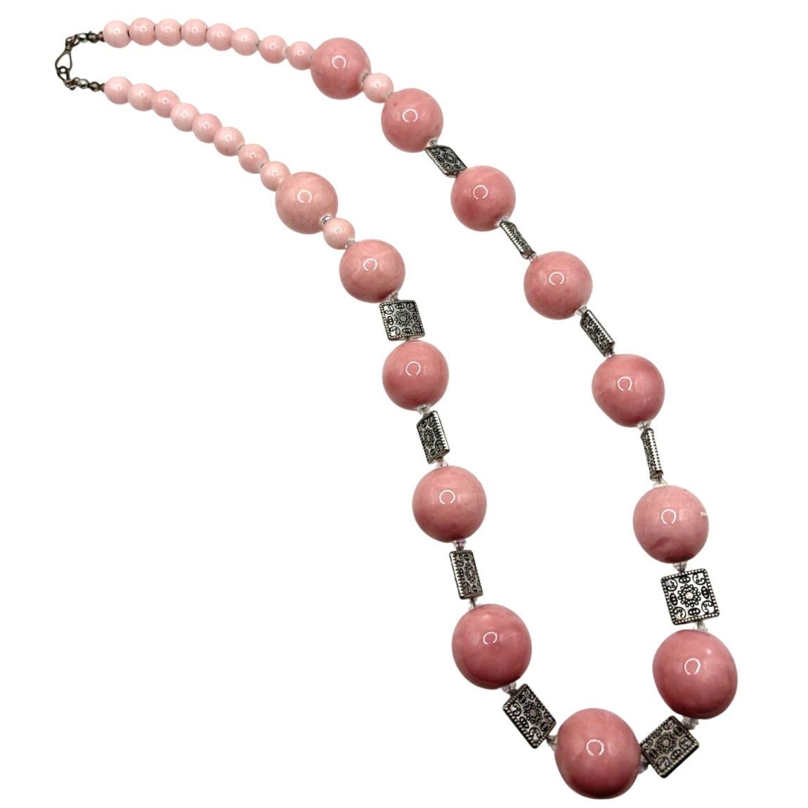 Soft Pink Ceramic Beaded Long Necklace 26”