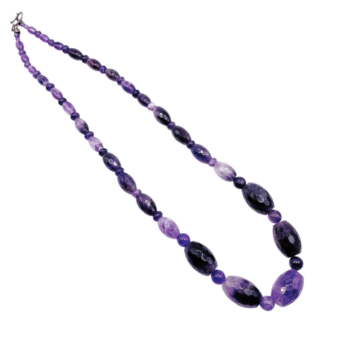 Desert Rose Trading Signed Faceted Amethyst Barrel Beads Necklace and Sterling Silver