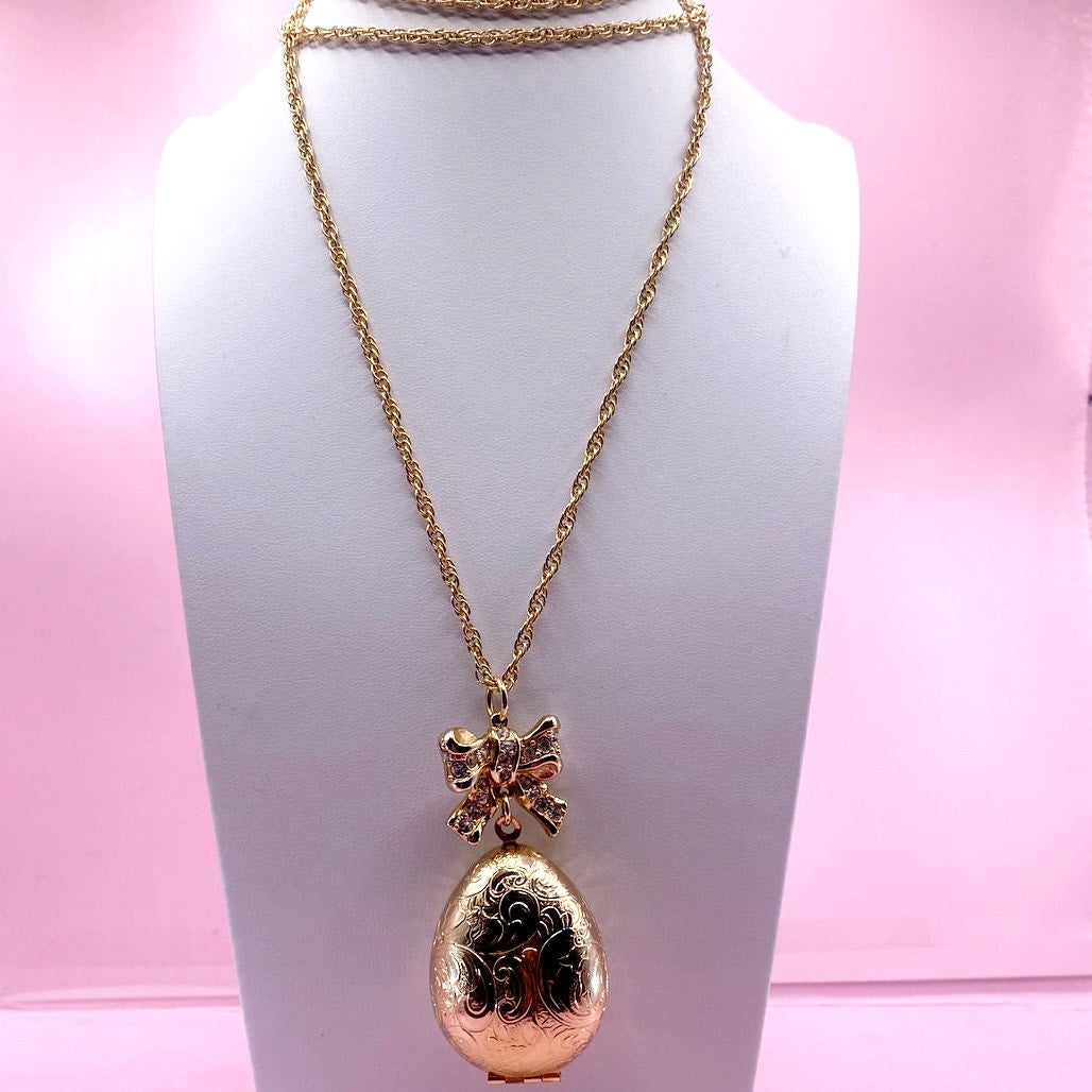 Vtg Swarovski Egg Photo Holder Pendant Bow