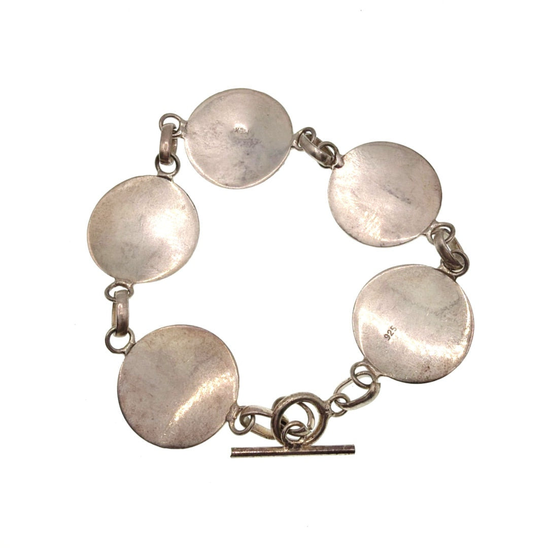 925 Sterling Silver Aztec Mayan Calendar Link Bracelet 7.5” Toggle Closure