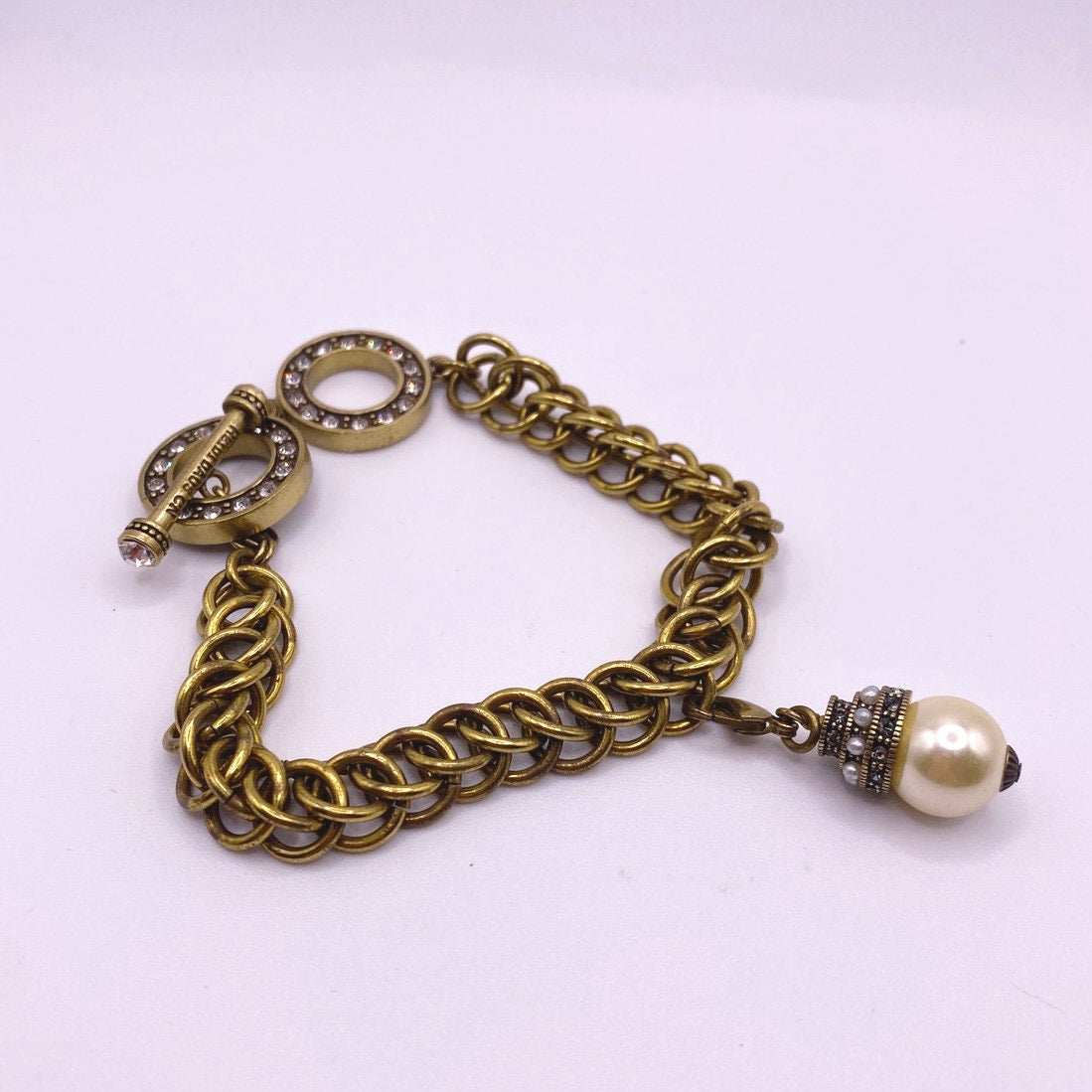 Heidi Daus Pearl Charm Bracelet Toggle Closure