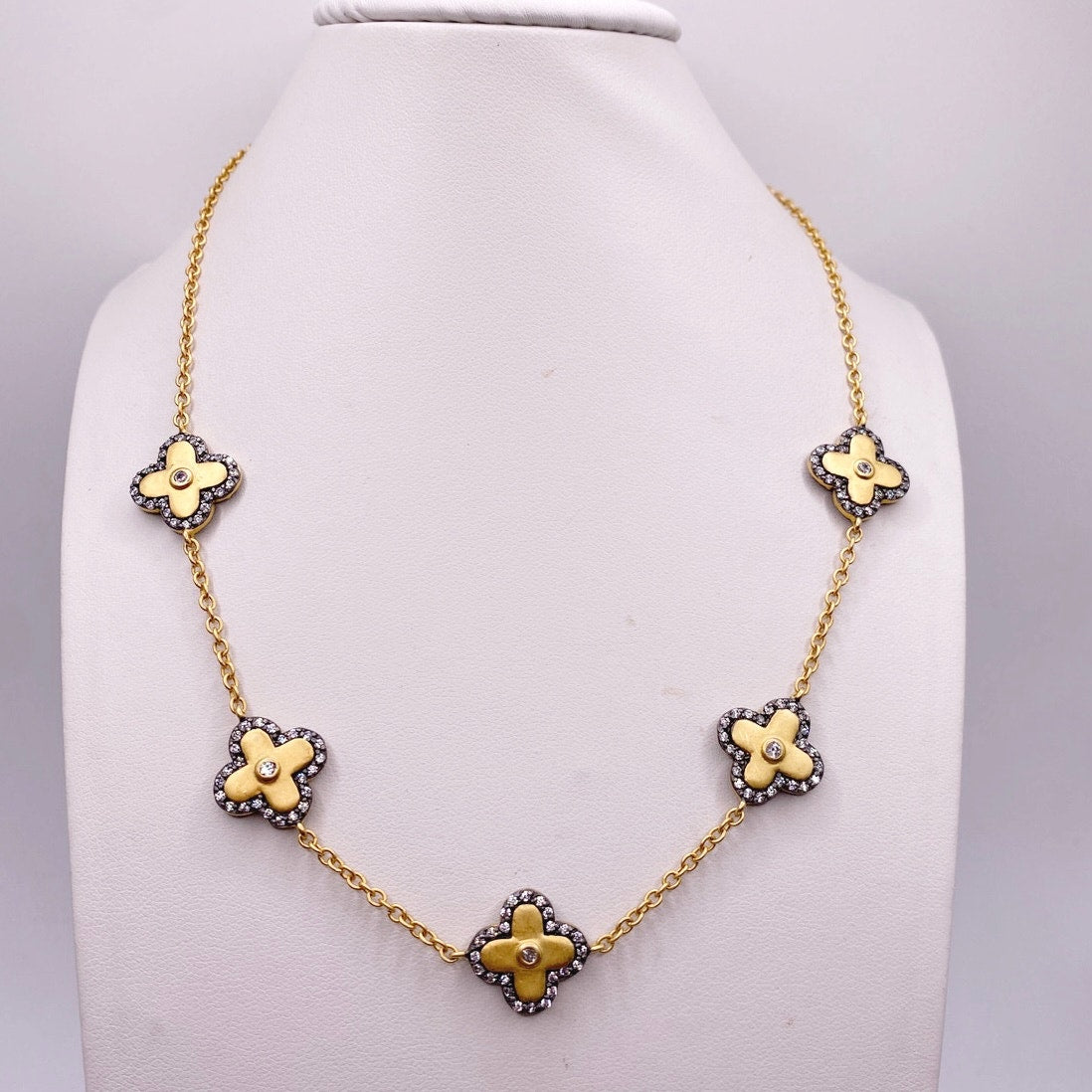 Freida Rothman Gold Vermeil Sterling Silver Clover flower Necklace 18.5”