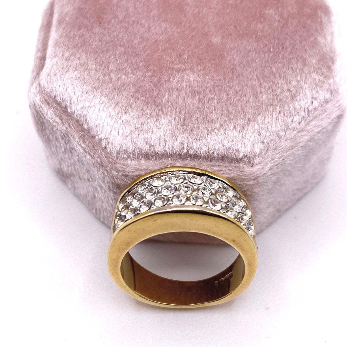 Vintage Ring Band With Rhinestones Gold Electroplated 7.5