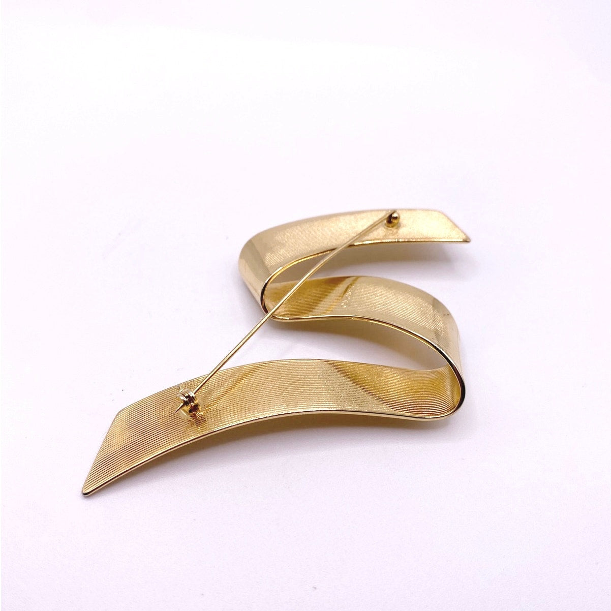 Monet Vintage Large Brooch Gold Tone Ribbon 4” long