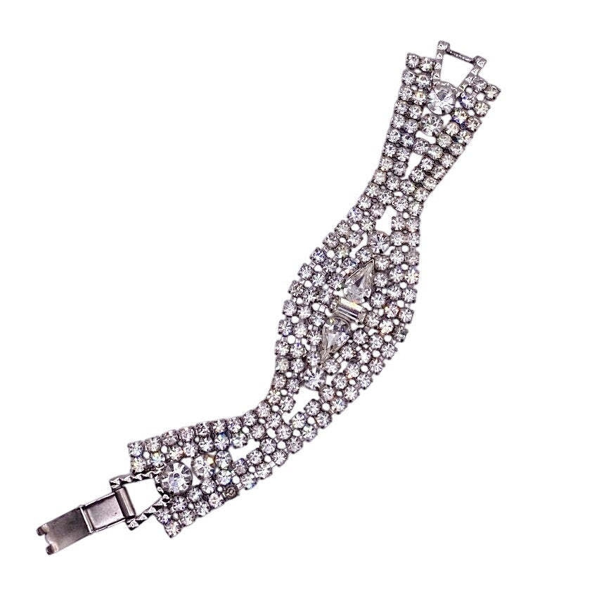 Vintage Rhinestones Bracelet Silver Tone