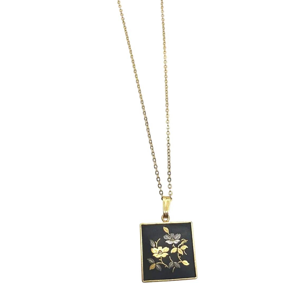 Amita Japanese Vintage Damascene Pendant Necklace 16”