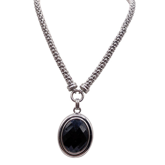 Napier Signed Vintage Necklace 22” Long Black Lucite Pendant