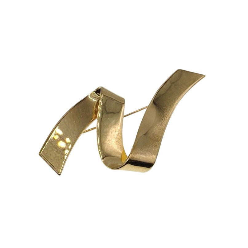 Monet Ribbon Gold Tone Brooch 2.5”
