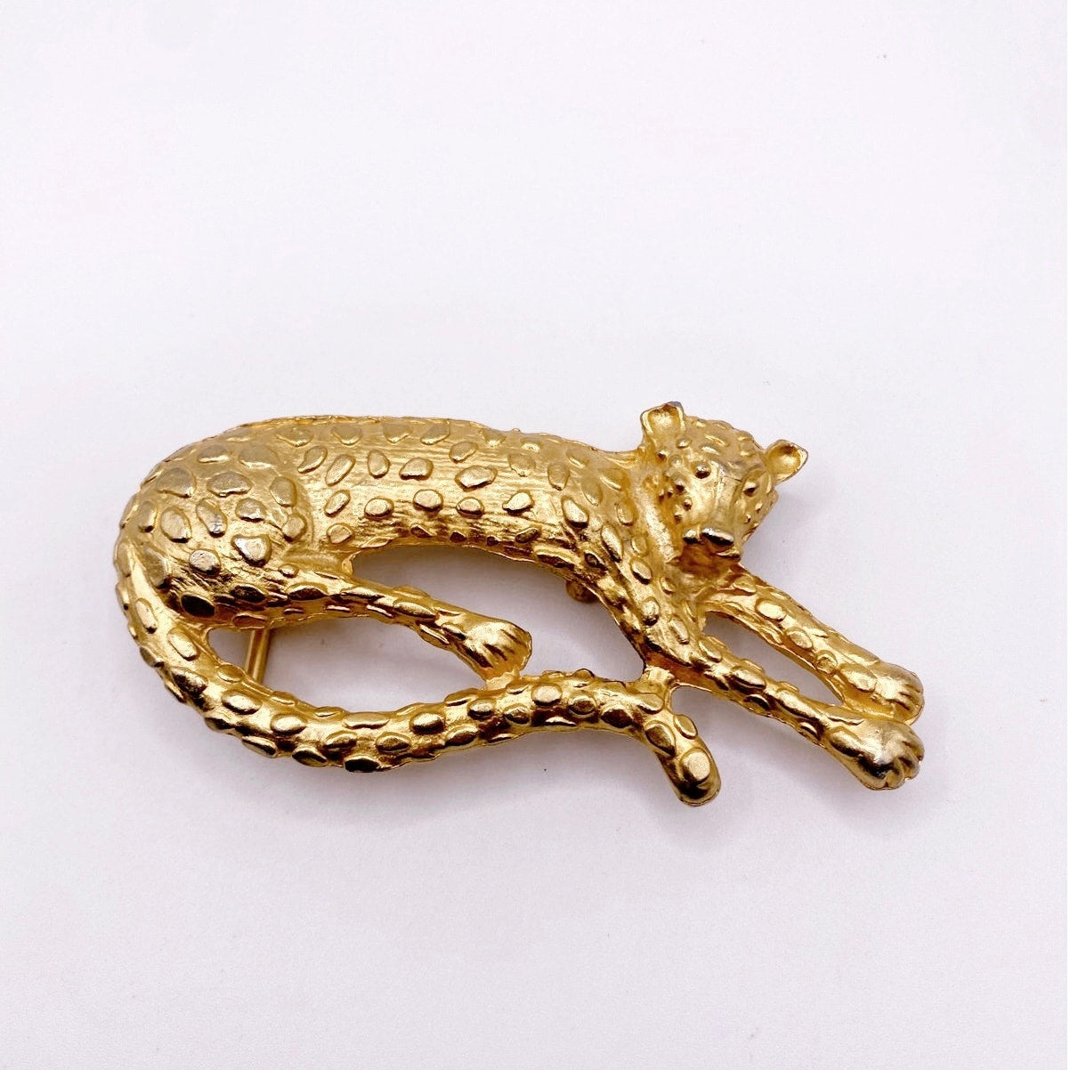 Gold Tone Leopard Vintage Belt Buckle 4”