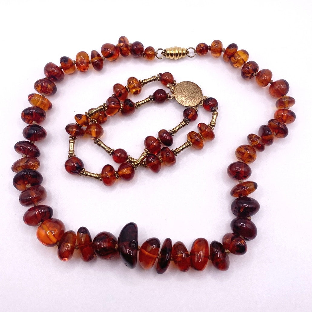 Vintage Cognac Amber Set Necklace And Bracelet
