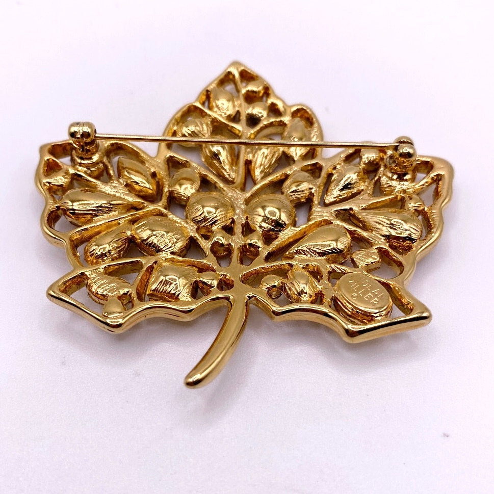 Nolan Miller Vintage Rhinestones Leaf Brooch