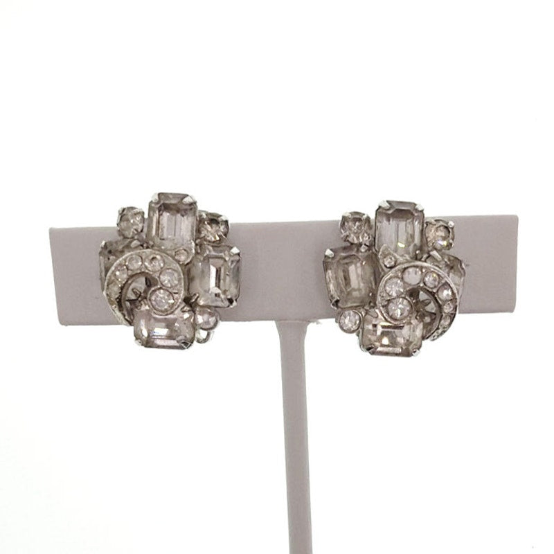 Eisenberg Vintage White Rhinestones Clip On Earrings