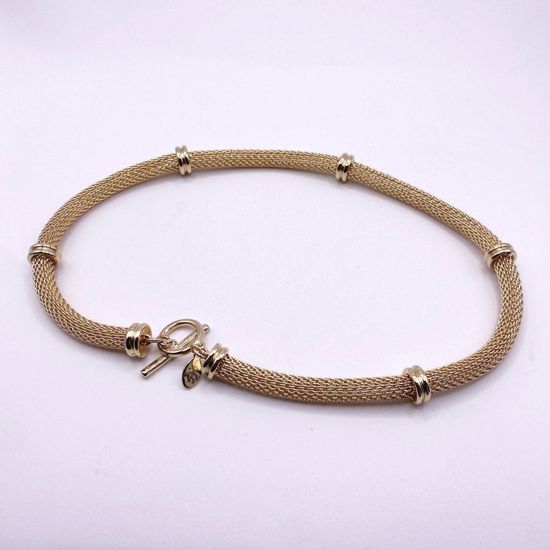Vintage Signed Mesh Metal Collar Collar Necklace Toggle Closure 16"
