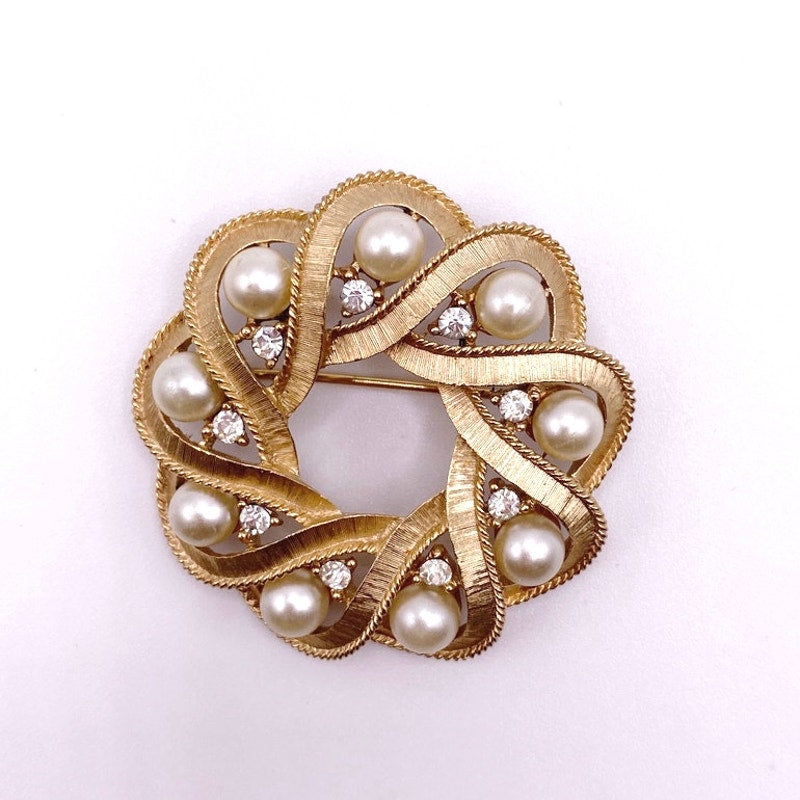 Crown Trifari Brooch With Faux Pearls