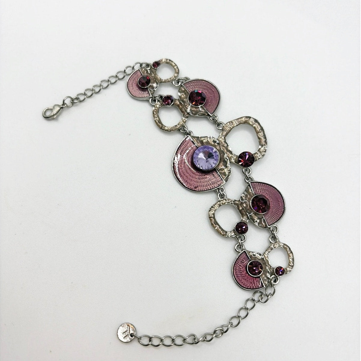 Purple Boho Enamel and Rhinestones Adjustable Bracelet Sizes 5-8.5 inches