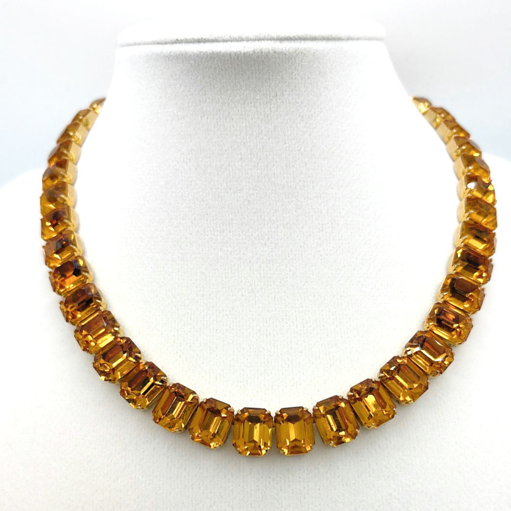 Kramer Of New York Citrine Rhinestones Riverie Collar Necklace 16”