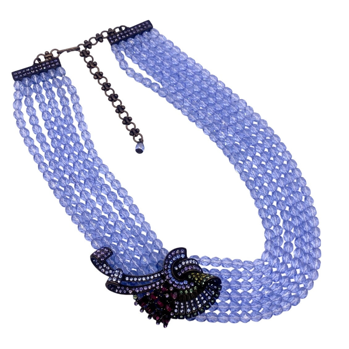 Heidi Daus Signed Sapphire Blue Glass Vintage Multistrand Necklace 16”