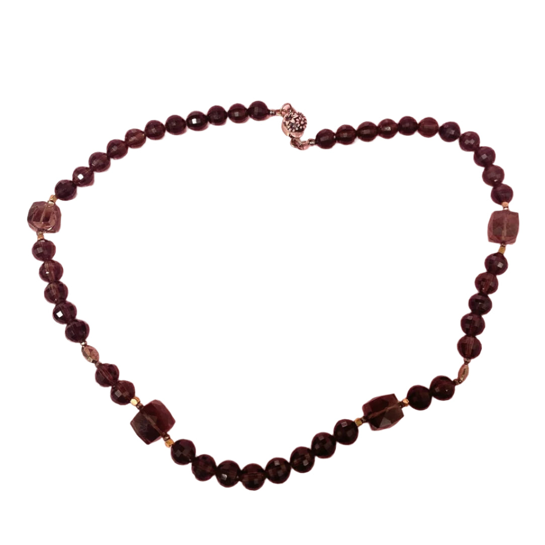 Smoky Quartz Beads Necklace with Sterling Clasp