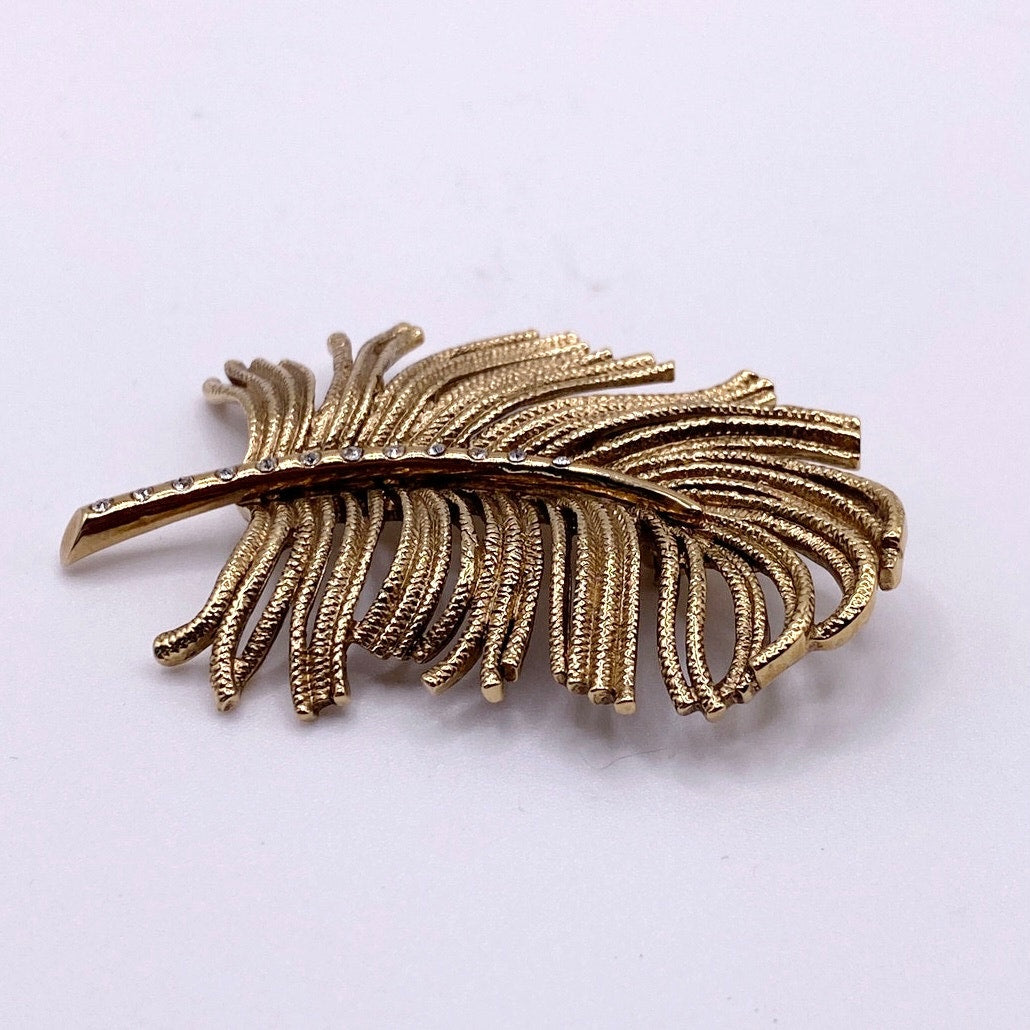 Monet leave Brooch Gold Tone with Rhinestones