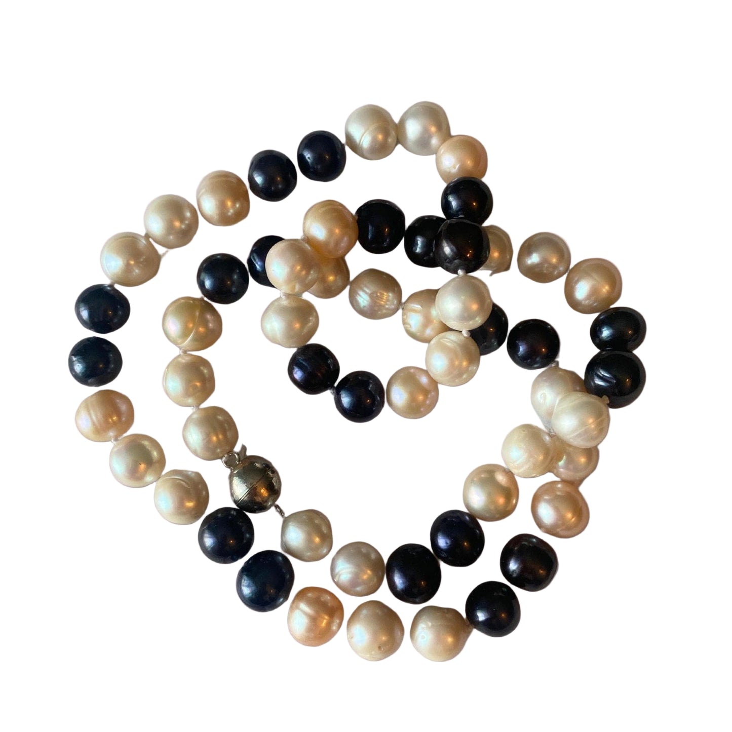 FreshWater Black and White Pearls  Knotted Necklace