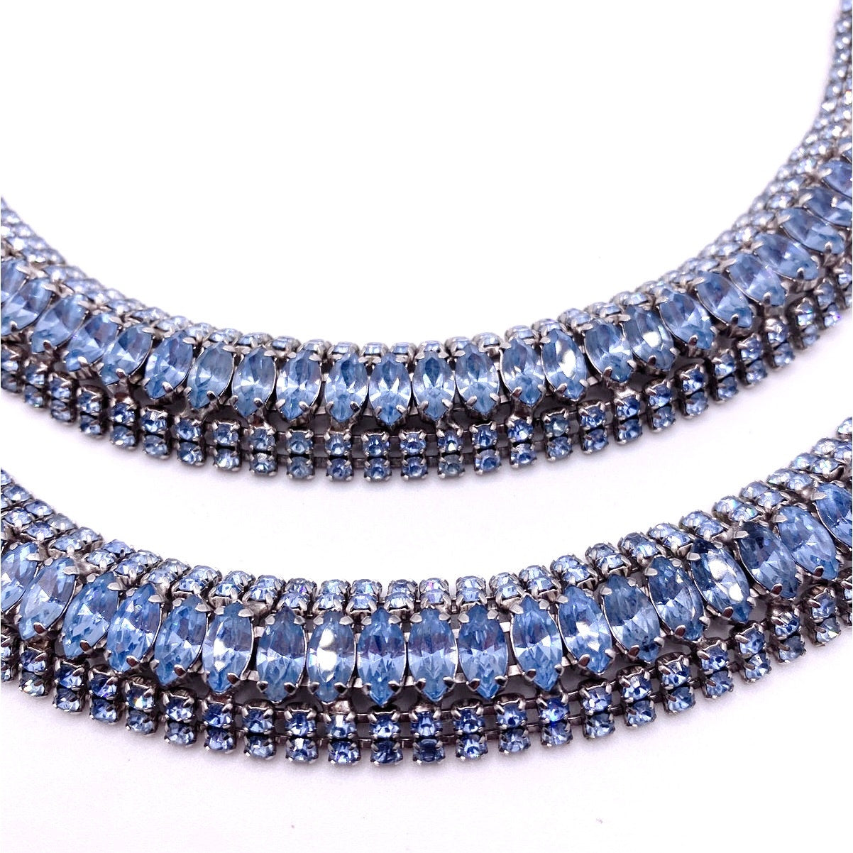 Sapphire Blue Rhinestones And Silver Tone Vintage Necklace and Bracelet Set