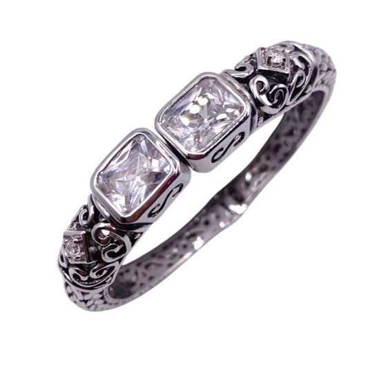 Beautiful Silver Plated Cuff Floral Decoration Sparkly CZ