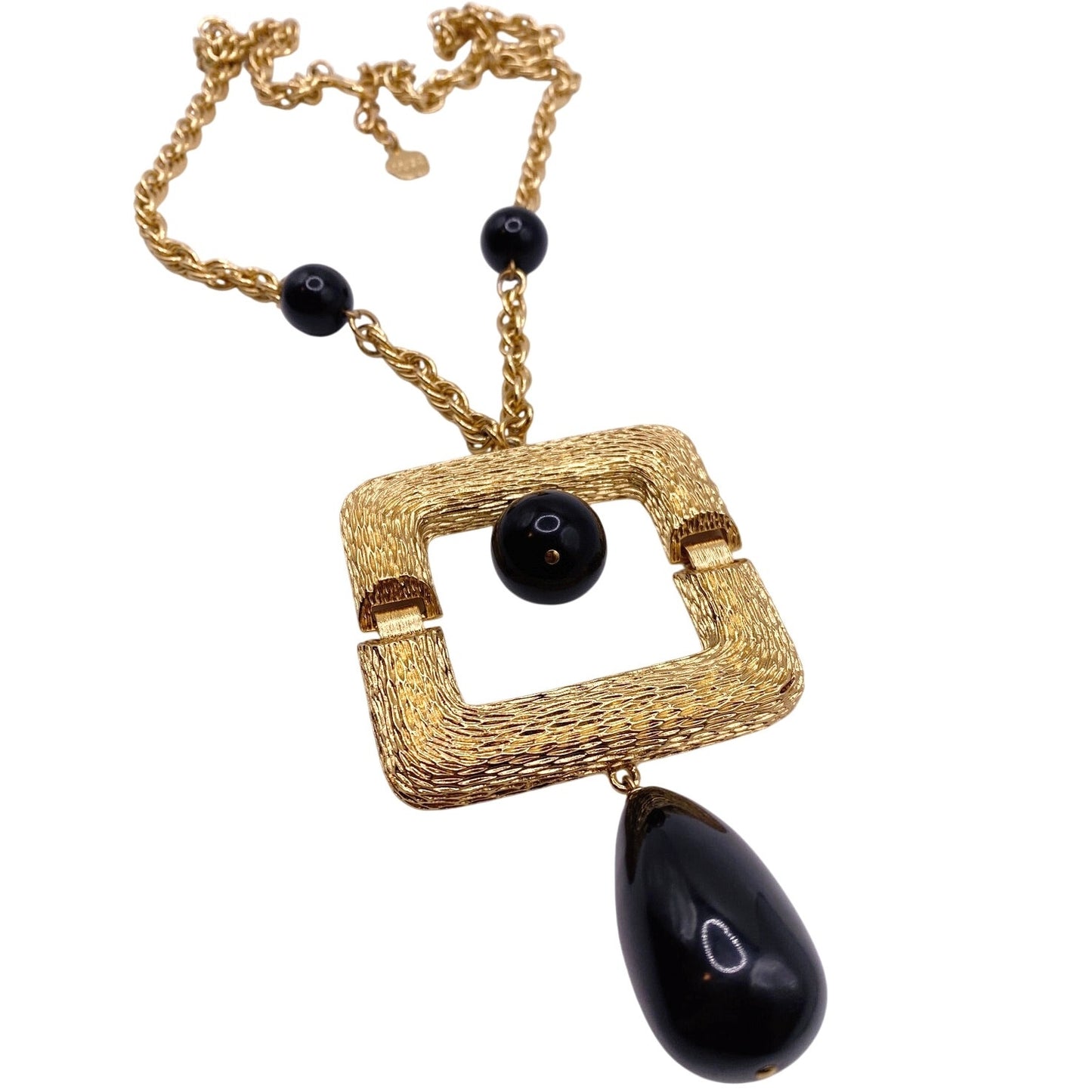 Trina Turk Gold Tone and Black Lucite Vintage Long Necklace 26”