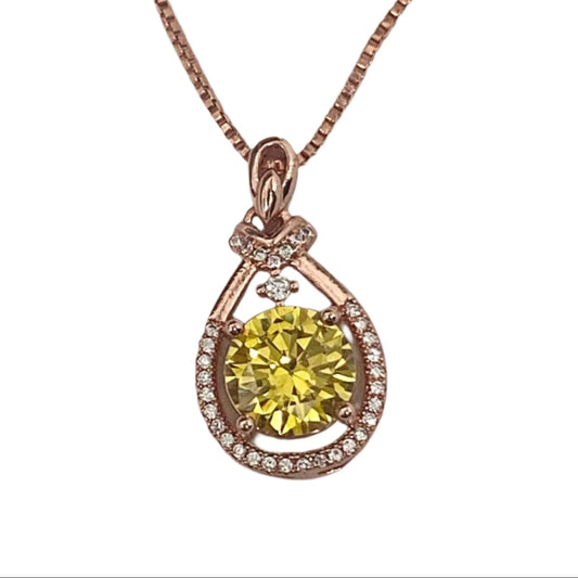 St Silver 18k Rose GP Necklace Yellow Zirconia