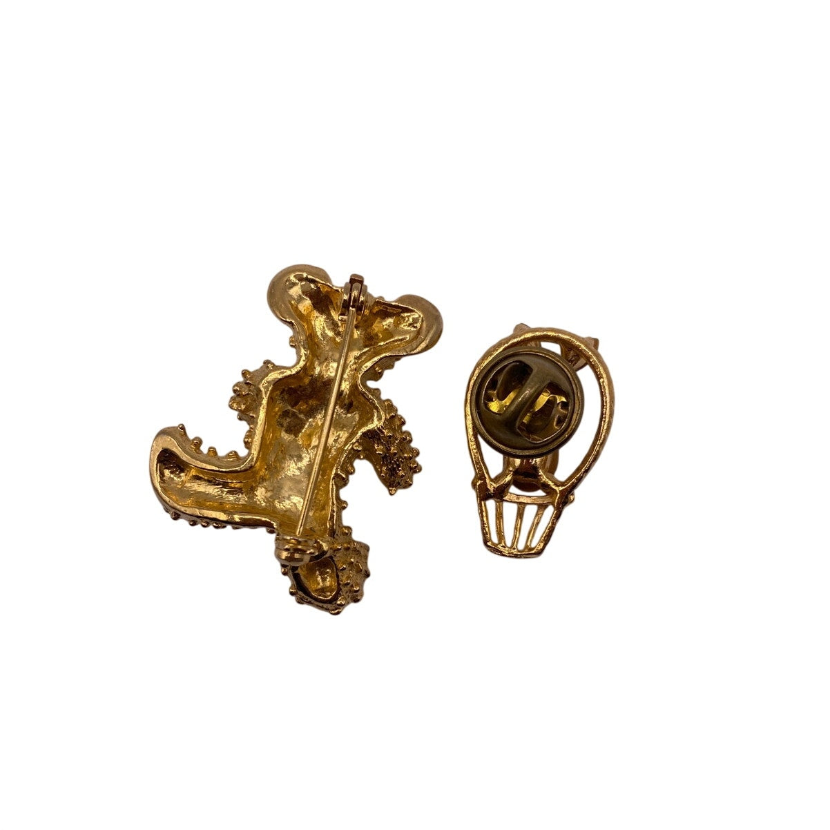 Two Vintage Rhinestones Brooches Bear and Bunny Gold Tone