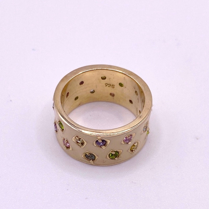 Sterling Silver Gold Vermeil Enamel Wide Band Ring 5.5"