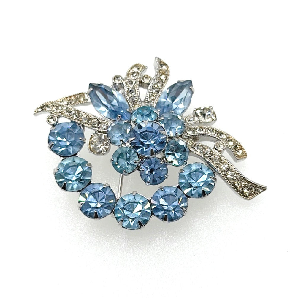 Eisenberg Sapphire Blue Rhinestones Brooch