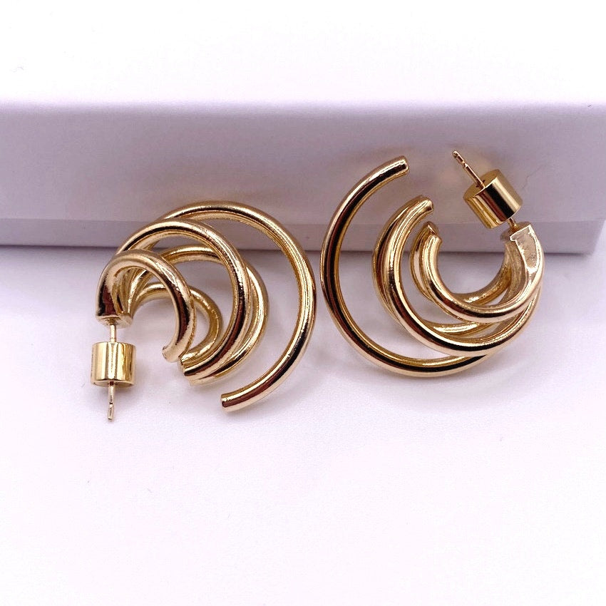 Jennifer Fisher Triple Lilly Hoops 14k Solid Gold Posts