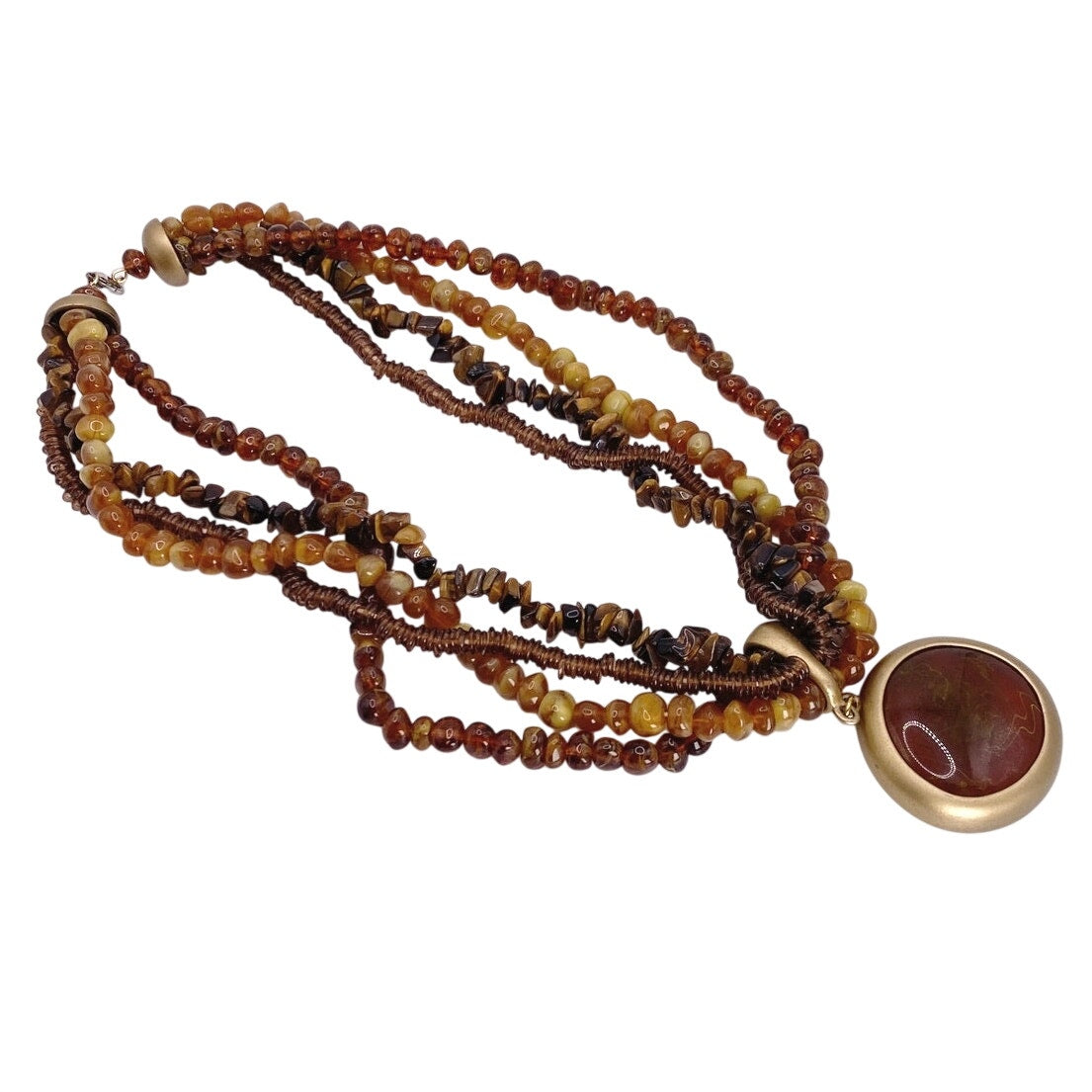 Vintage Amber Tone Lucite MultiStrand Necklace with Cabochon Pendant