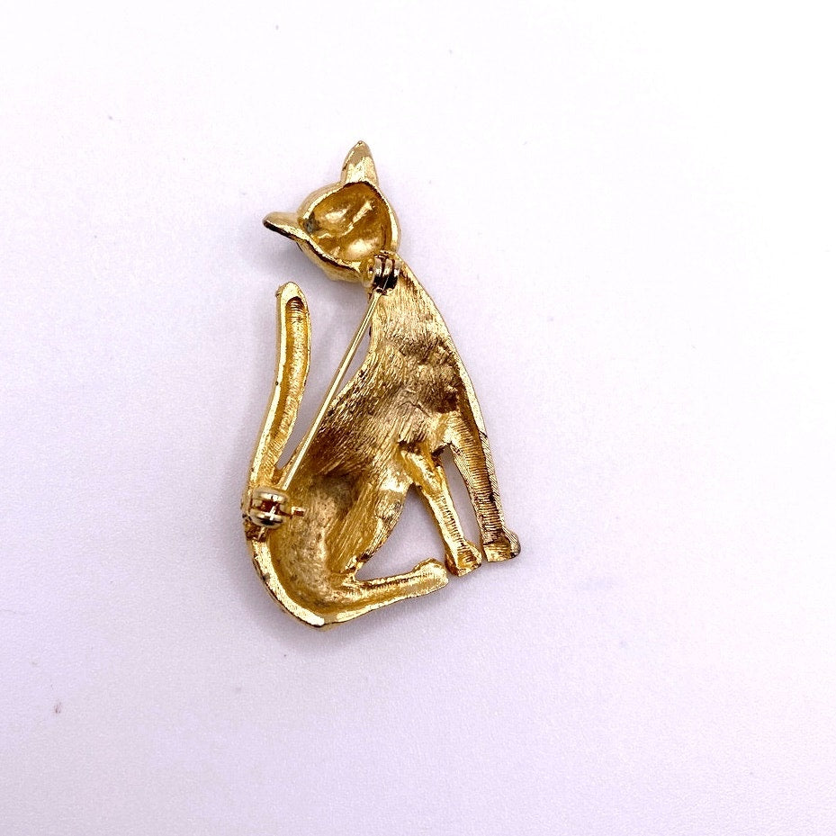 Vintage Gold Tone Cat Pin Brooch