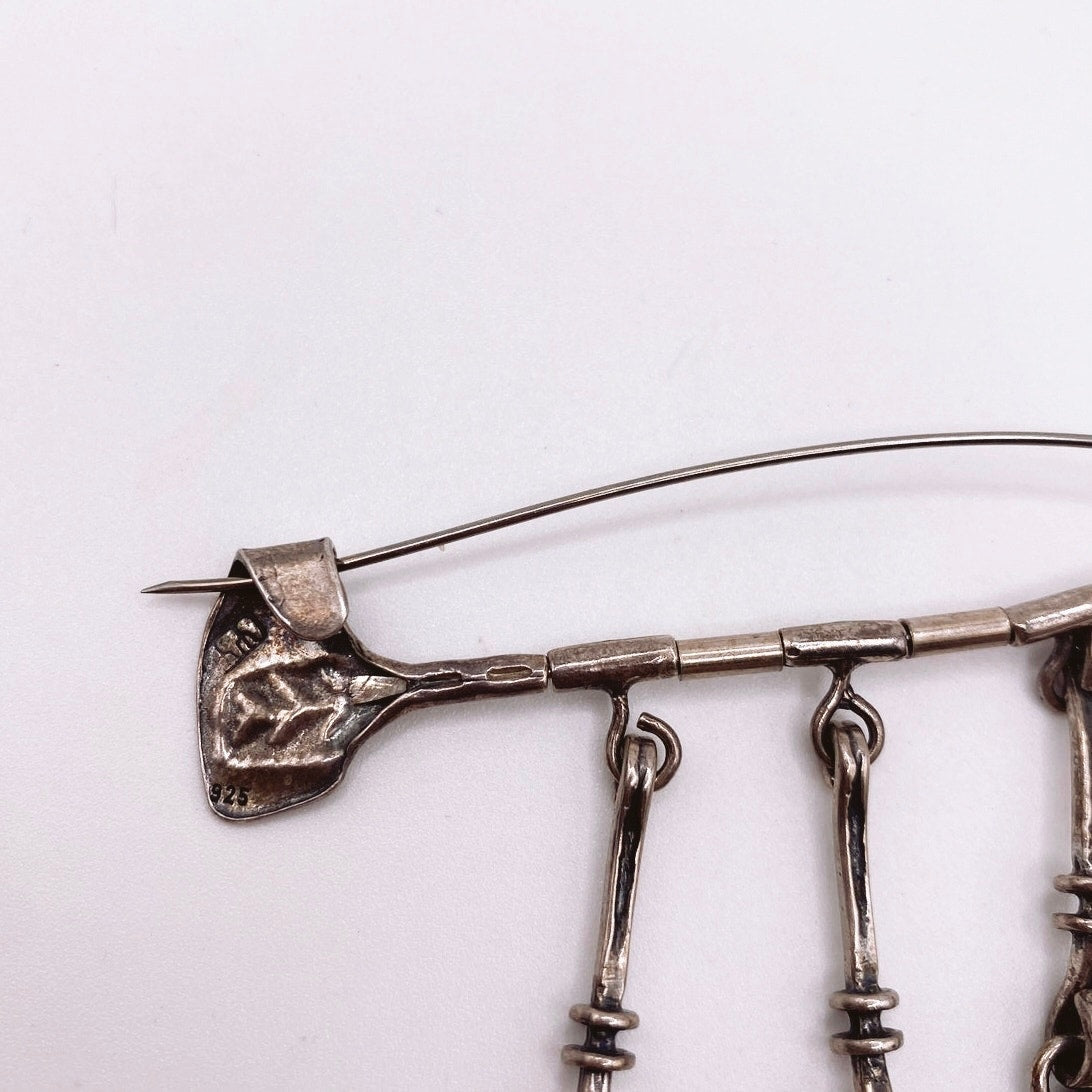 Sterling Silver Modernist Artesian Large Pin 3” Signed and Marked by Artist