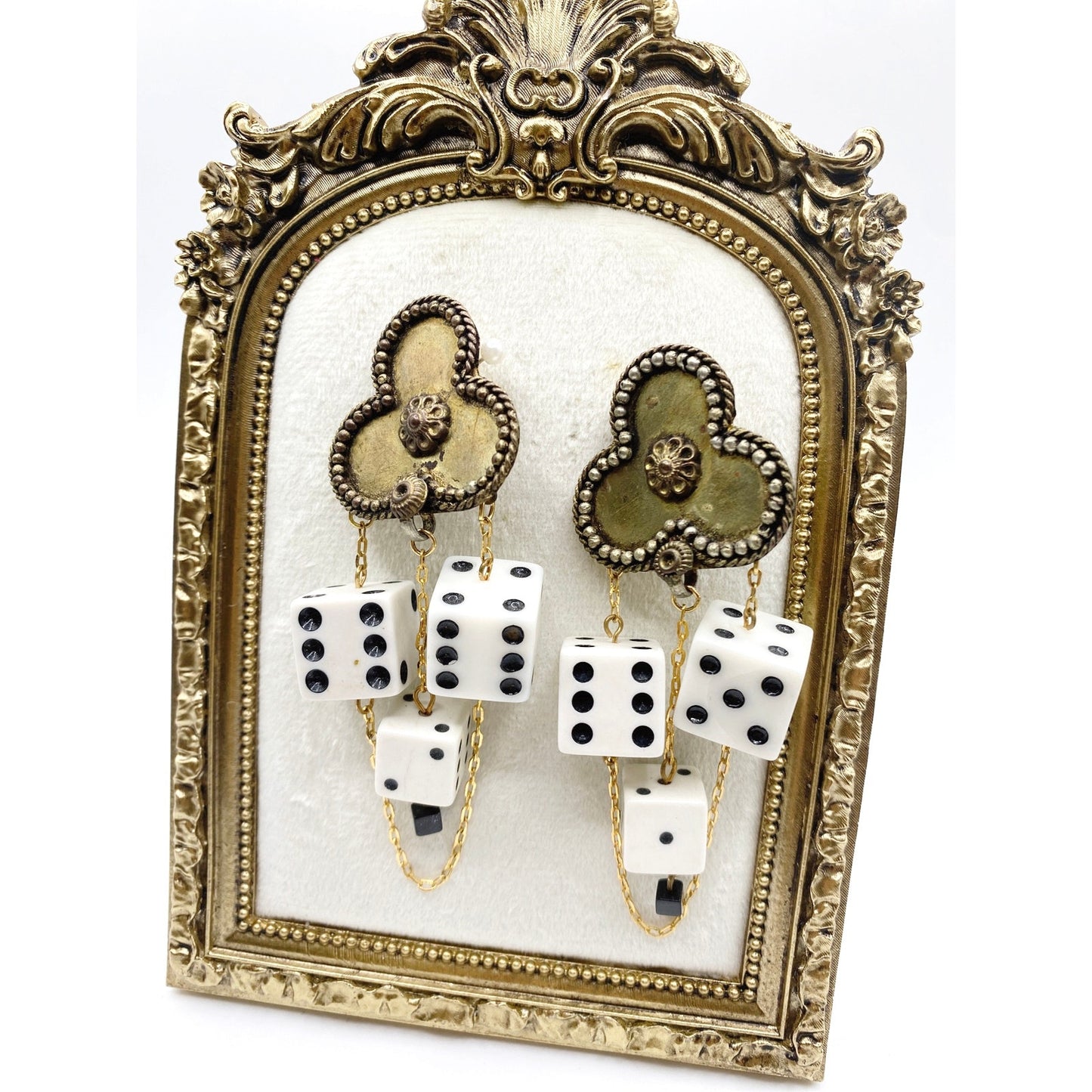 Vintage Brass and Resin Dice Handmade Statement Clip On Earrings 80s Style