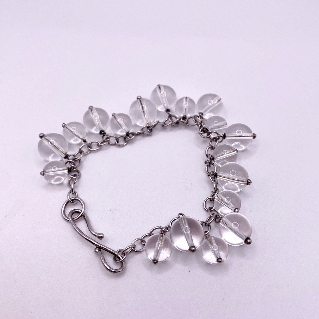 Vintage Sterling Silver and Quartz Crystal Bracelet Charms 7.5”