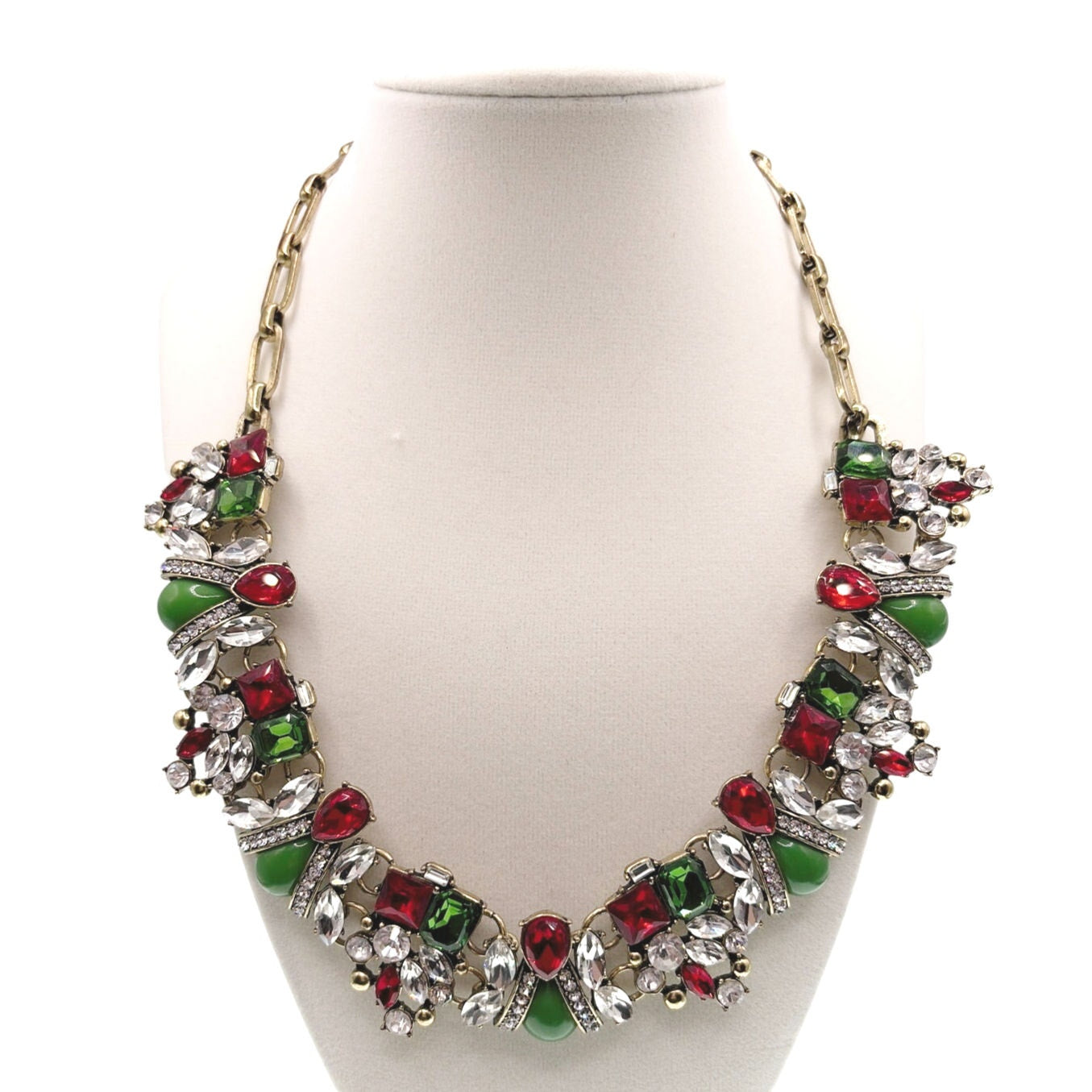 Vintage Christmas Edition  Red and Green Rhinestones Statement Pendant 17”