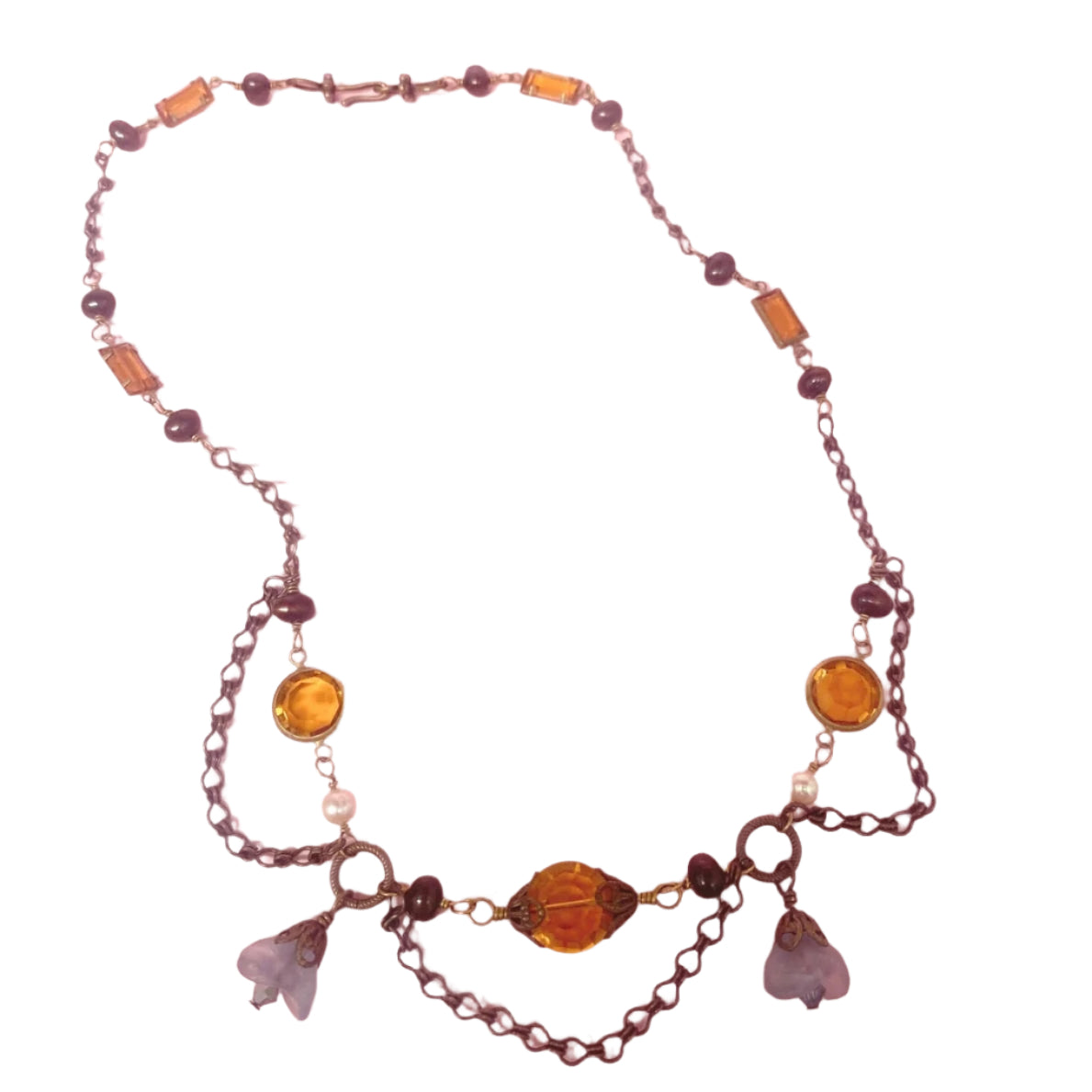 Vtg Bohemian Glass & Pearl Filigree Necklace